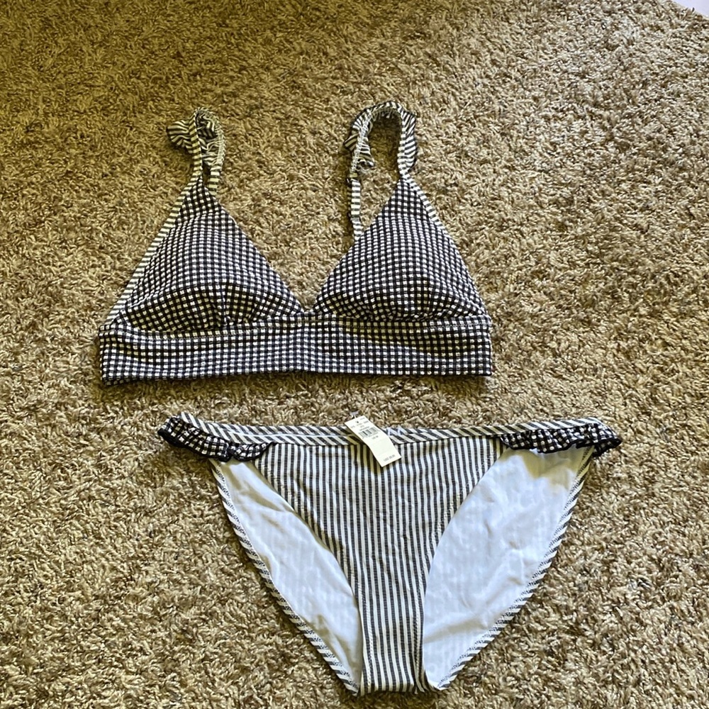 Aerie Black and White Striped Bikini